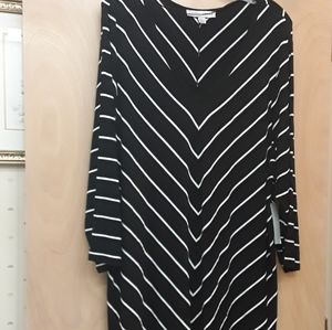 Larry Lavine Black White Vertical Stripe  V Neck Tunic Dress 3X New Tags